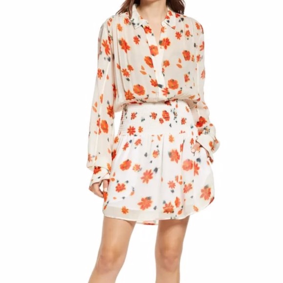 NEW Rag & Bone Bailey Floral Smocked Dress Pink Floral XL - Picture 1 of 16
